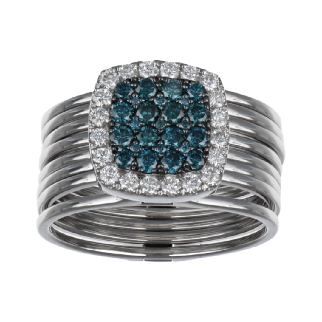 Convertible Blue Diamond Ring to Bangle in White Gold