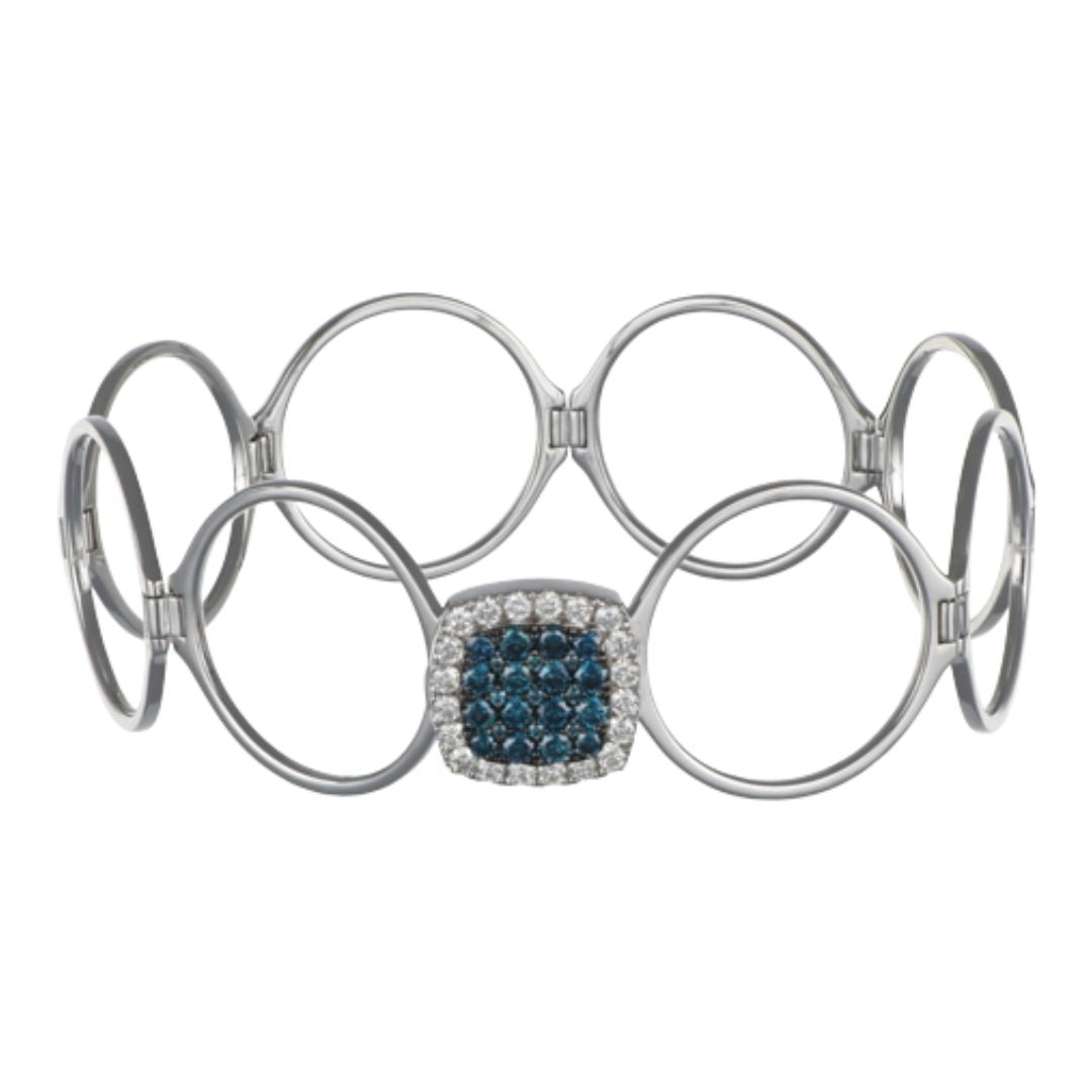 Convertible Blue Diamond Ring to Bangle in White Gold