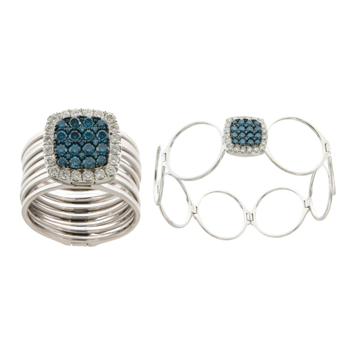 Convertible Blue Diamond Ring to Bangle in White Gold