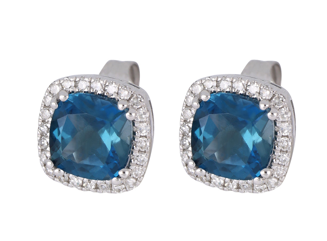 London Blue Topaz Ladies Earrings (London Blue Topaz 2.22 cts. White Diamond 0.2 cts.)