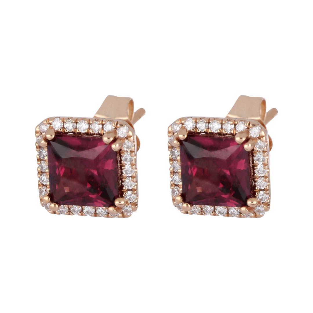 Rhodolite Earrings (Rhodolite 2.37 cts. White Diamond 0.18 cts.)
