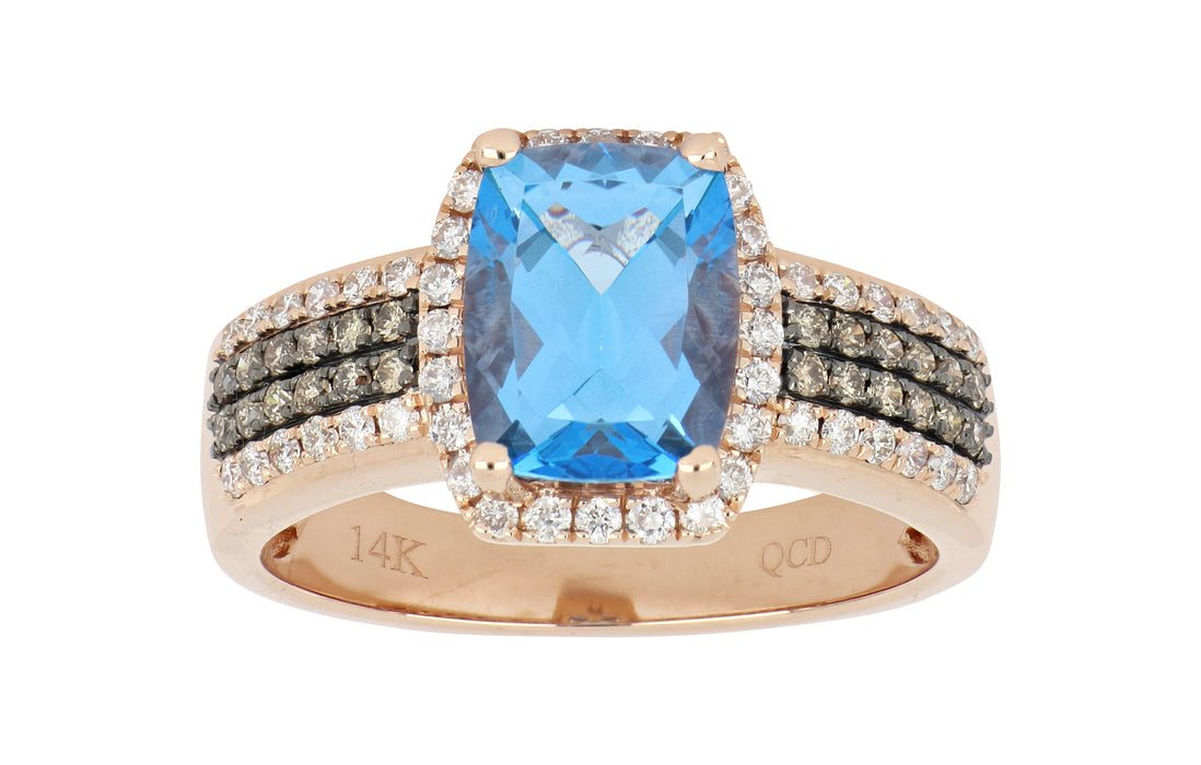 Blue Topaz Ladies Ring (Blue Topaz 2.74 cts. Brown Diamond 0.52 cts. White Diamond Included cts.)