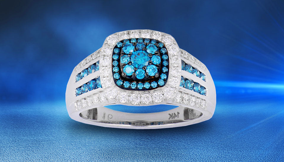 Blue and white diamond ring
