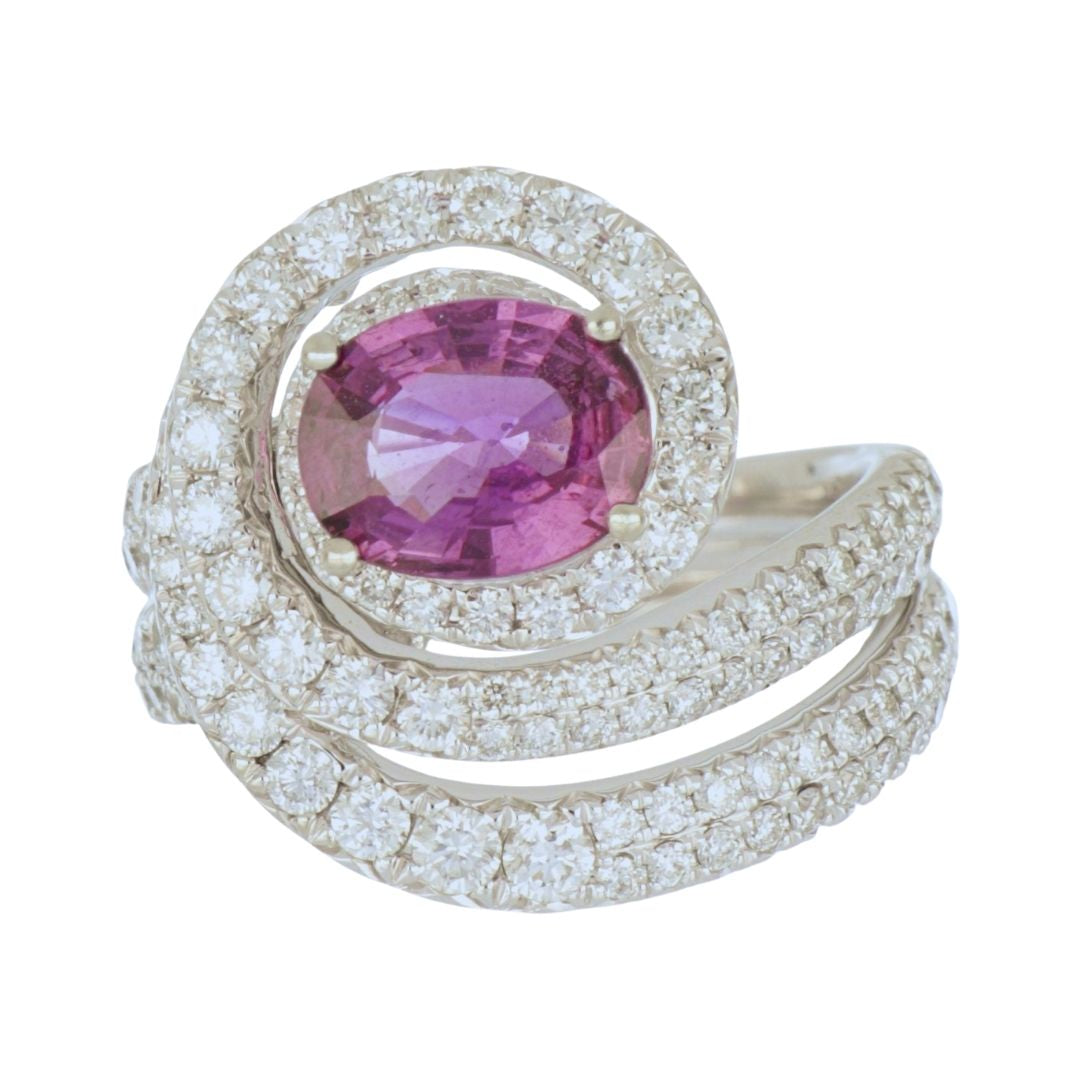 Pink Sapphire Ring (Pink Sapphire 1.78 cts. White Diamond 0.93 cts. White Diamond 0.53 cts.)