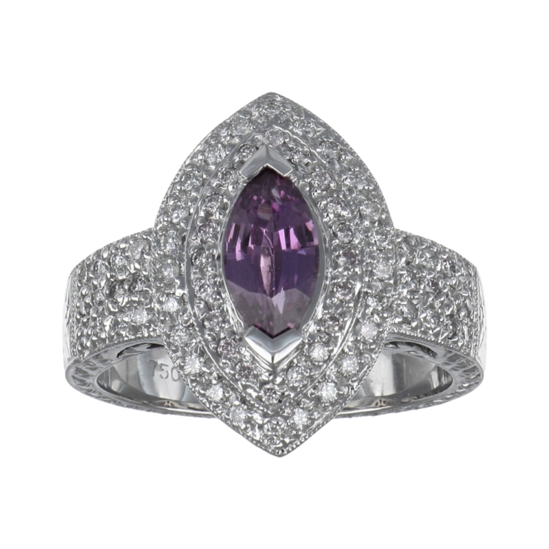 Pink Sapphire Ring (Pink Sapphire 1.13 cts. White Diamond 0.46 cts.)