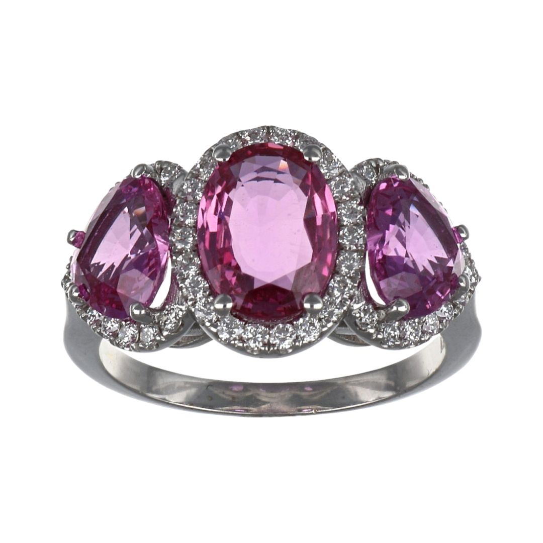 Pink Sapphire Ring (Pink Sapphire 2.08 cts. Pink Sapphire 2.56 cts. White Diamond 0.4 cts.)