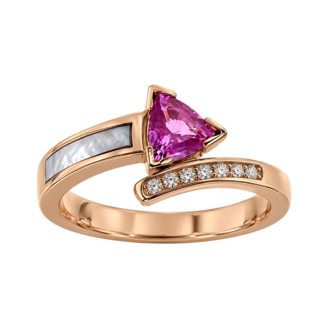 Pink Sapphire Ring (Pink Sapphire 0.82 cts. White Diamond 0.07 cts. Pink Mother of Pearl)