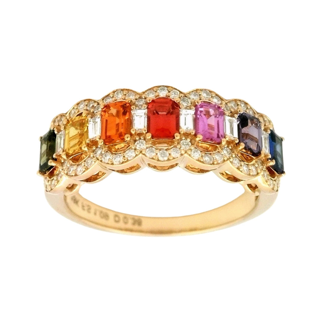 Multi-Color Sapphire Ring (Multi-Color Sapphire 1.19 cts. White Diamond 0.13 cts. White Diamond 0.26 cts.)