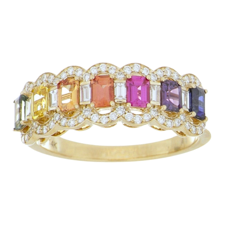 Multi-Color Sapphire Ring (Multi-Color Sapphire 1.19 cts. White Diamond 0.13 cts. White Diamond 0.26 cts.)