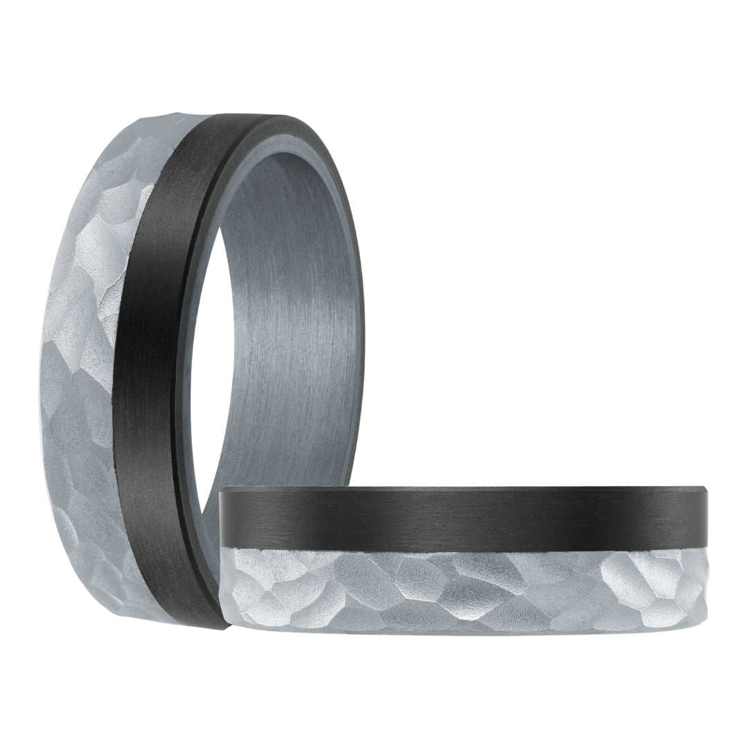 Tantalum, Carbon Fiber and White Gold Wedding Band – 7mm