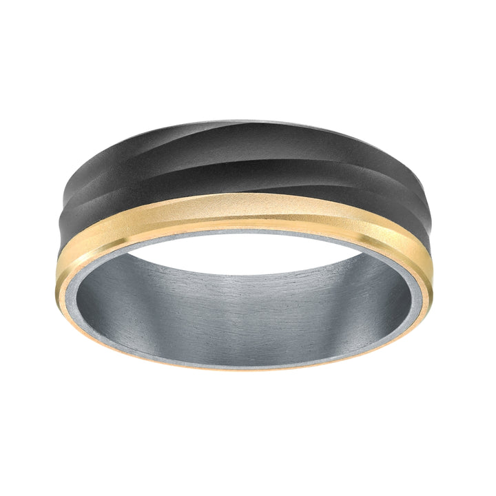 Tantalum and Carbon Fiber Wedding Band with Yellow Gold Accents – 7mm