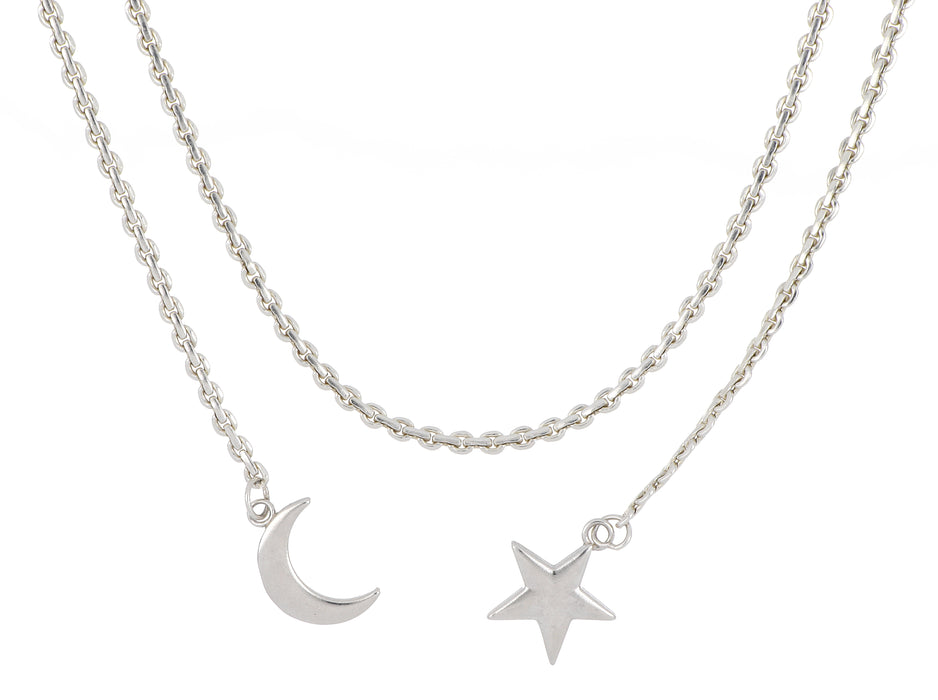 ALEX AND ANI Moon and Star Layered Chain Necklace