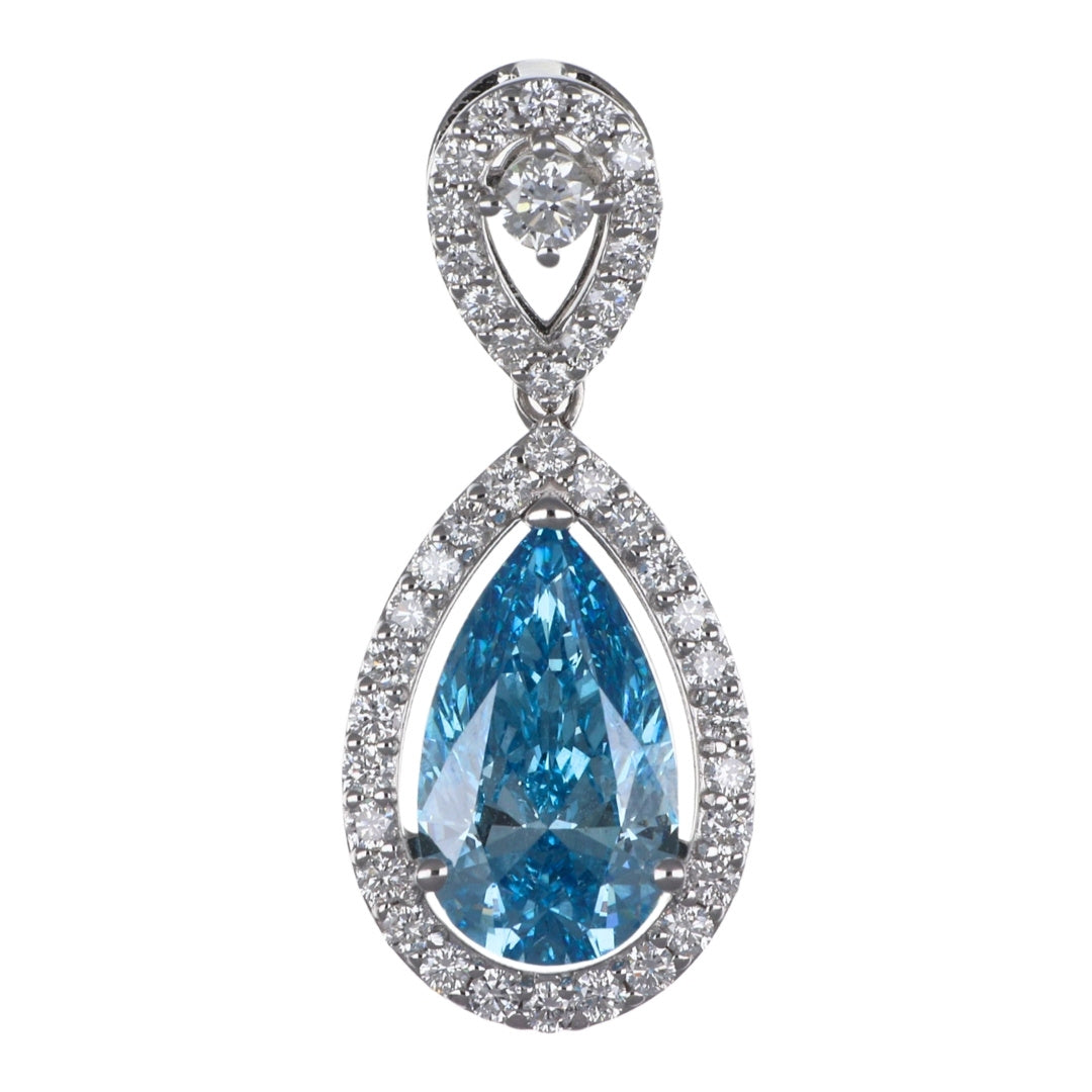 GROWNIQUE Blue Diamond Pendant (Lab Grown Blue Diamond 3.09 cts. Lab Grown White Diamond 0.7 cts.)
