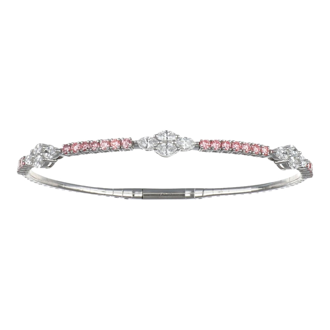 GROWNIQUE Pink Diamond Bangle  (Pink Diamond 0.88 cts. Lab Grown White Diamond 1.32 cts.)