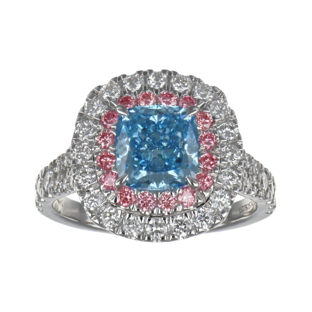 GROWNIQUE Blue Diamond Ring (Blue Diamond 2.01 cts. Lab Grown Pink Diamond 0.29 cts. Lab Grown White Diamond 0.96 cts.)