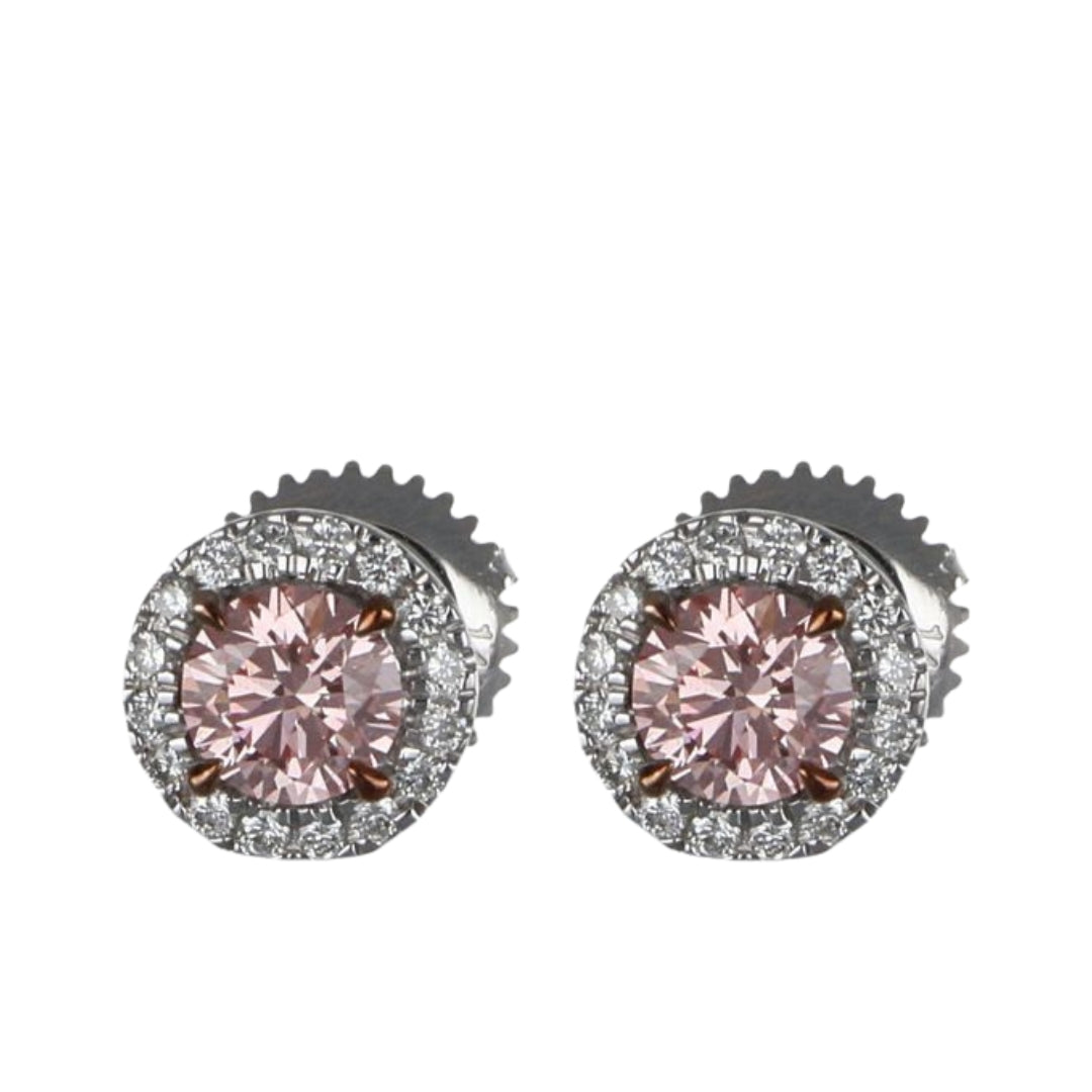 GROWNIQUE Pink Diamond Earrings (Pink Diamond 0.48 cts. Lab Grown White Diamond 0.11 cts.)