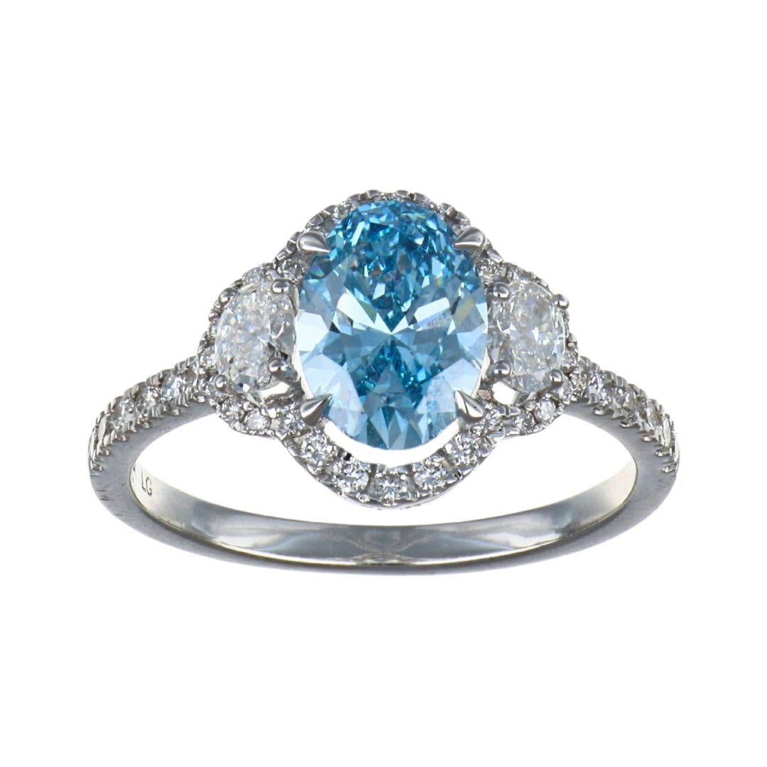 GROWNIQUE Blue Diamond Ring (Lab Grown Blue Diamond 1.53 cts. Lab Grown White Diamond 0.3 cts. Lab Grown White Diamond 0.31 cts.)