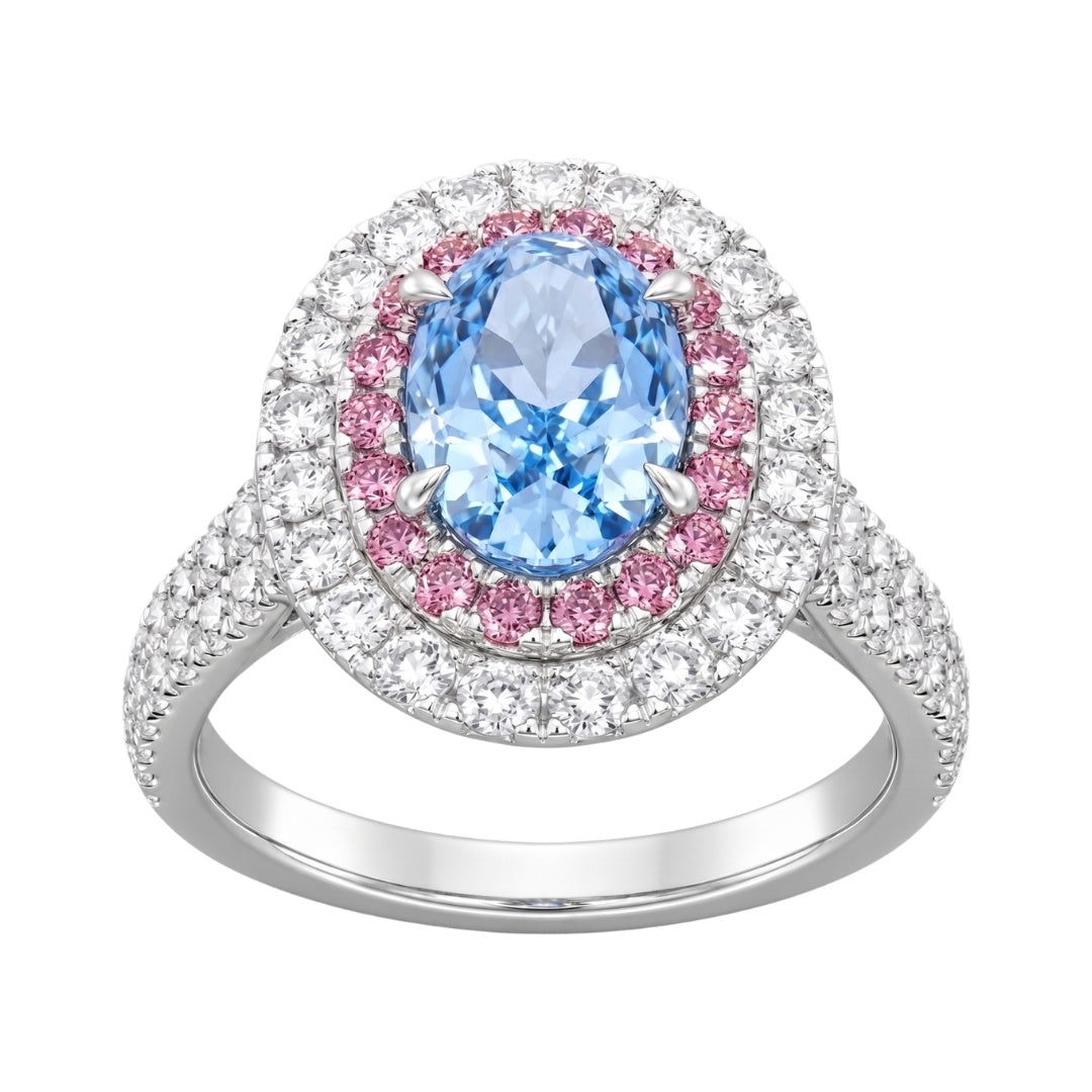 GROWNIQUE Blue and Pink Diamond (Lab Grown Blue Diamond 2.01 cts. Lab Grown Pink Diamond 0.24 cts. Lab Grown White Diamond 1.03 cts.)