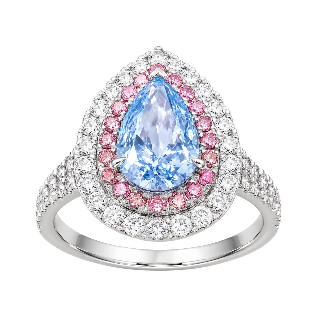 GROWNIQUE Blue and Pink Diamond Ring (Lab Grown Blue Diamond 2.08 cts. Lab Grown Pink Diamond 0.25 cts. Lab Grown White Diamond 1.01 cts.)