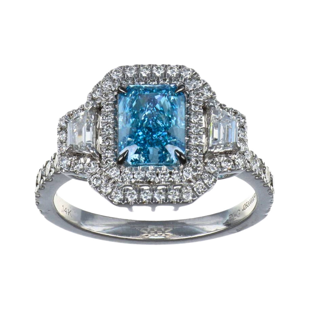 GROWNIQUE Blue Diamond Ring (Lab Grown Blue Diamond 1.52 cts. Trapezoid Lab Grown White Diamond 0.27 cts. Lab Grown White Diamond 0.68 cts.)