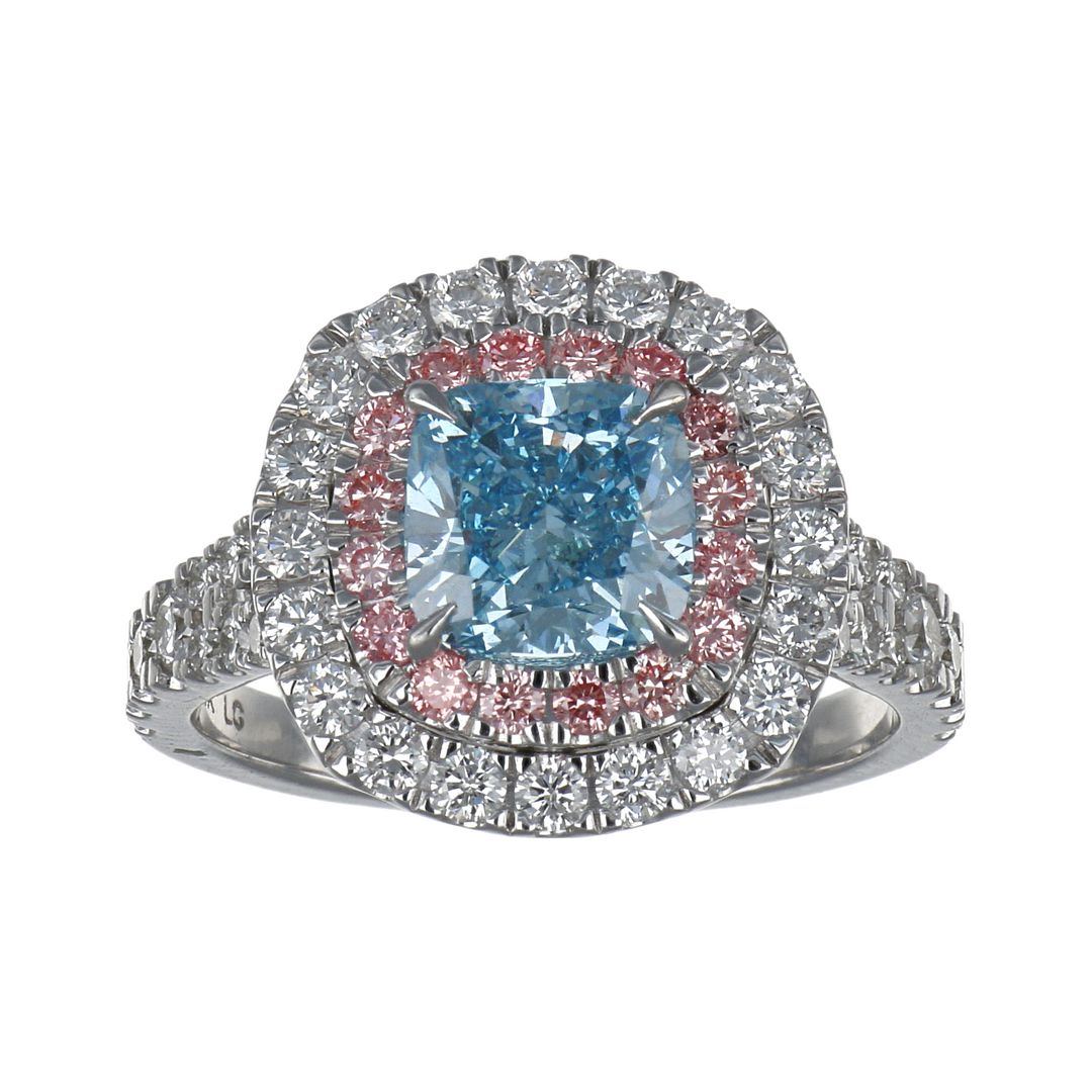 GROWNIQUE Blue Diamond Ring (Lab Grown Blue Diamond 2.01 cts. Lab Grown Pink Diamond 0.3 cts. Lab Grown White Diamond 0.99 cts.)