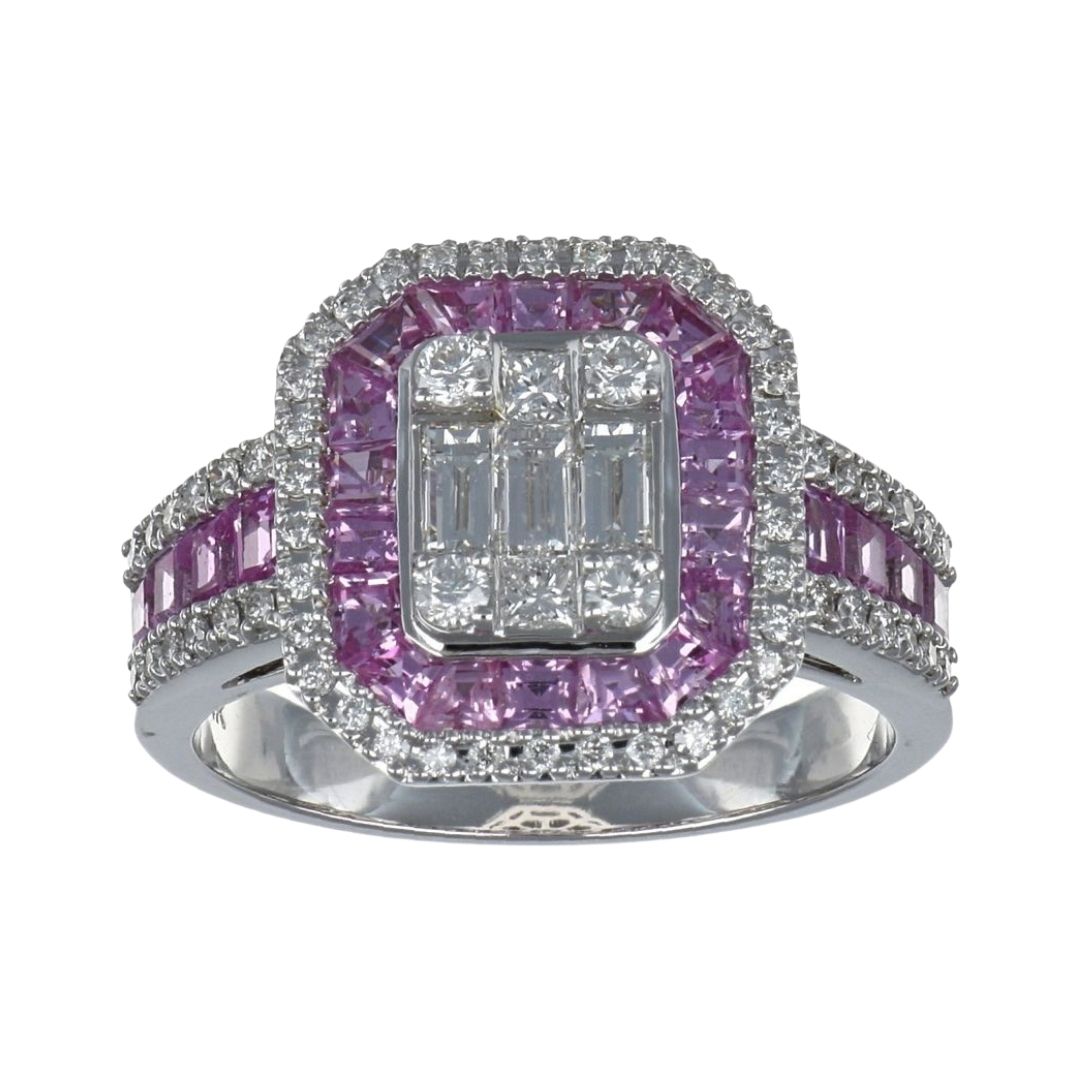 Pink Sapphire Ring (Pink Sapphire 1.55 cts. White Diamond 0.32 cts. White Diamond 0.42 cts.)