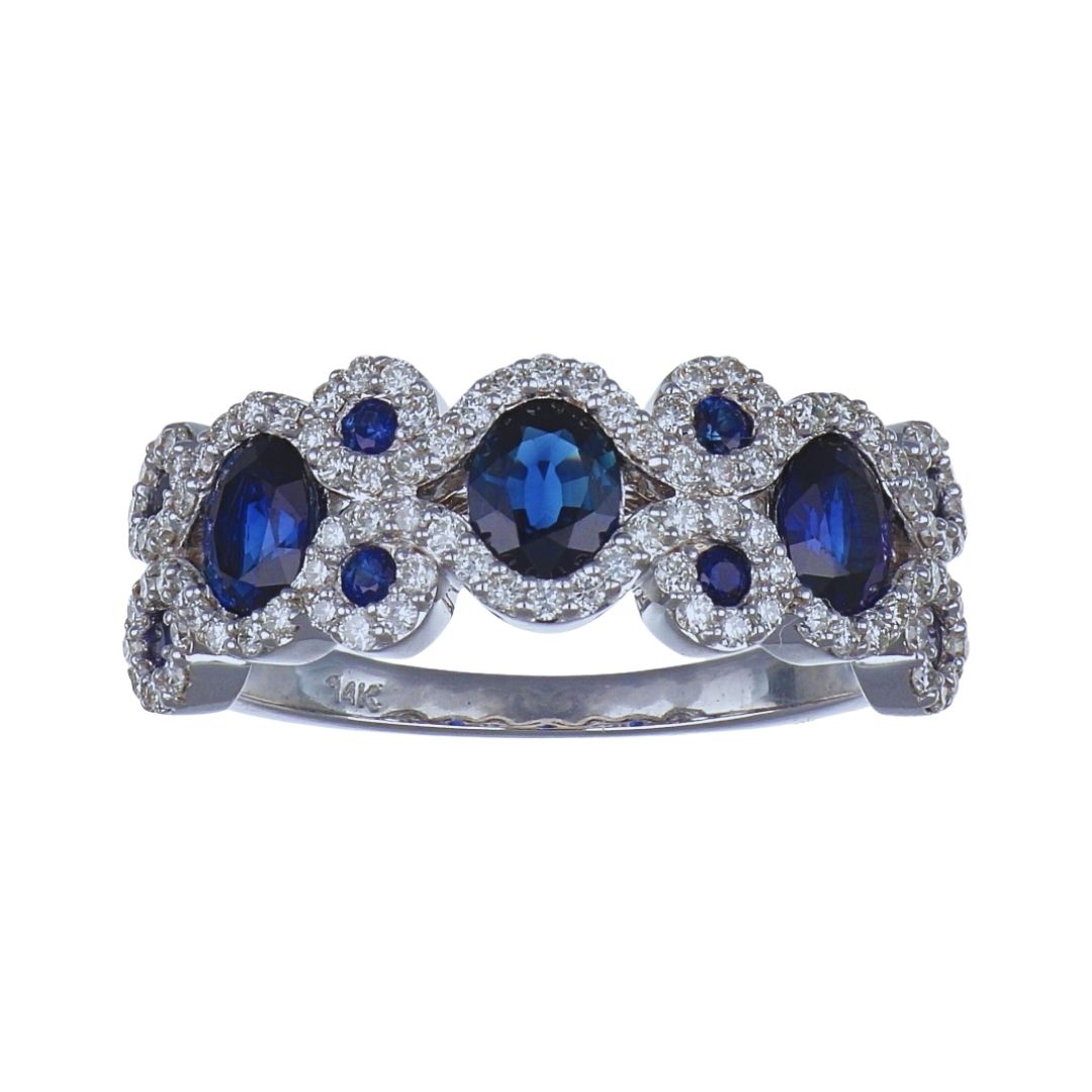 Blue Sapphire Ring (Blue Sapphire 1.07 cts. Blue Sapphire 0.17 cts. White Diamond 0.47 cts.)