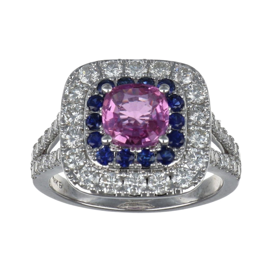 Pink Sapphire Ring (Pink Sapphire 1.34 cts. Blue Sapphire 0.43 cts. White Diamond 1.12 cts.)