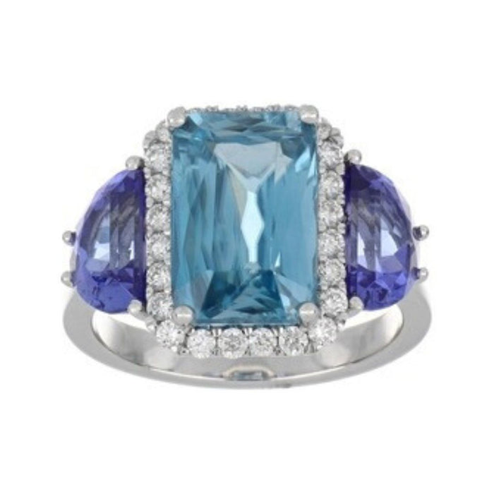 Blue Zircon Ring (Blue Zircon 7.32 cts Tanzanite 2.78 cts. White Diamond 0.46 cts.)