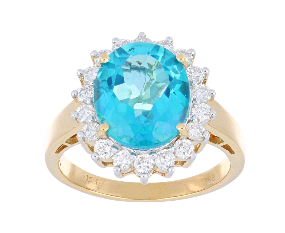 Paraiba Topaz Ladies Ring (Paraiba Topaz 5.64 cts. White Diamond 0.72 cts.)