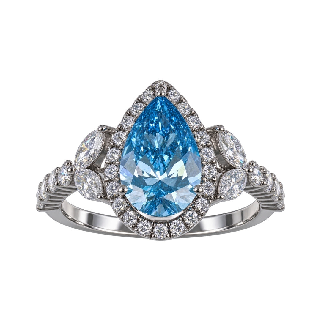 GROWNIQUE Blue Diamond Ring (Lab Grown Blue Diamond 2.01 cts. Lab Grown White Diamond 0.46 cts. Lab Grown White Diamond 0.57 cts.)