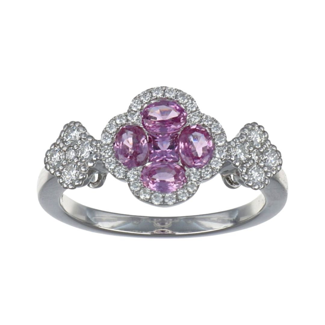 Pink Sapphire Ring (Pink Sapphire 0.73 cts. Princess Pink Sapphire 0.13 cts. White Diamond 0.32 cts.