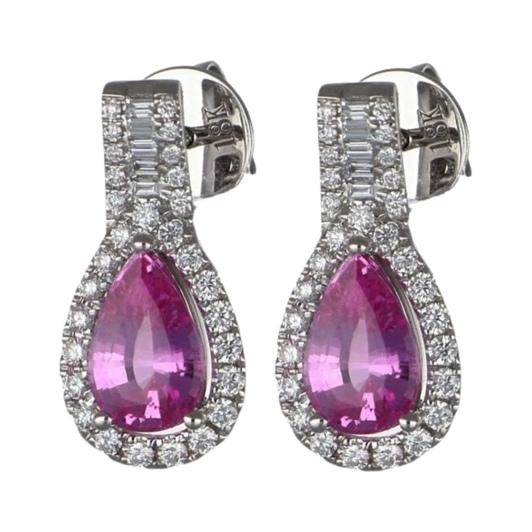 Pink Sapphire Earrings (Pink Sapphire 1.95 cts. White Diamond 0.1 cts. White Diamond 0.37 cts.)