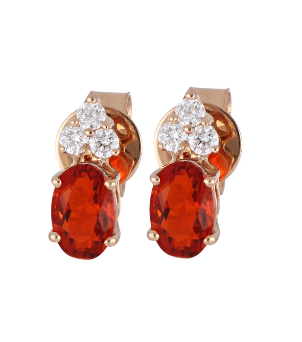 Fire Opal Ladies Earrings (Fire Opal 0.68 cts. White Diamond 0.15 cts.)