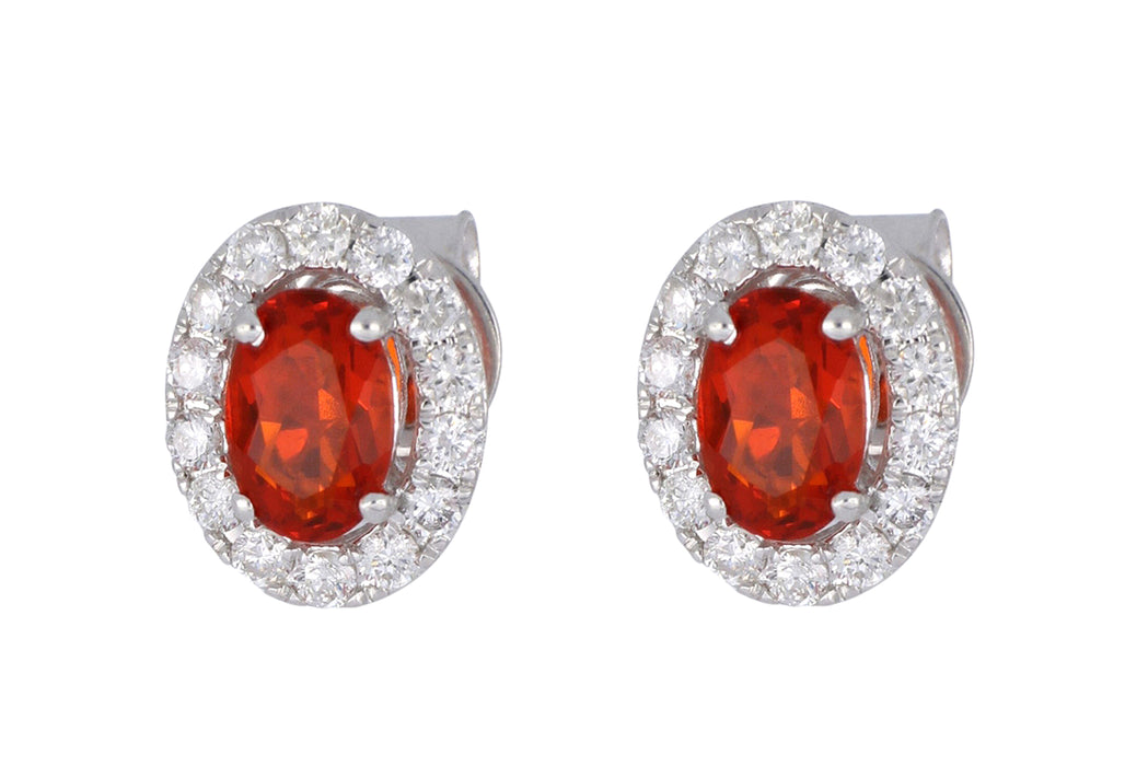 Fire Opal Ladies Earrings (Fire Opal 0.61 cts. White Diamond 0.39 cts.)