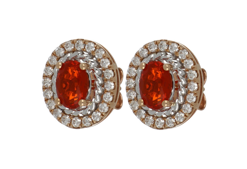 Fire Opal Ladies Earrings (Fire Opal 1.15 cts. White Diamond 0.6 cts.)