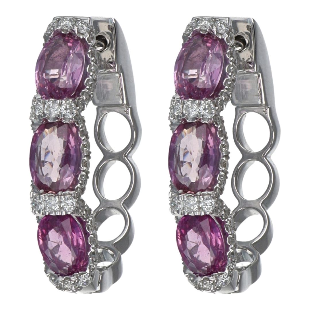 Pink Sapphire Earrings (Pink Sapphire 2.83 cts. White Diamond 0.72 cts. )