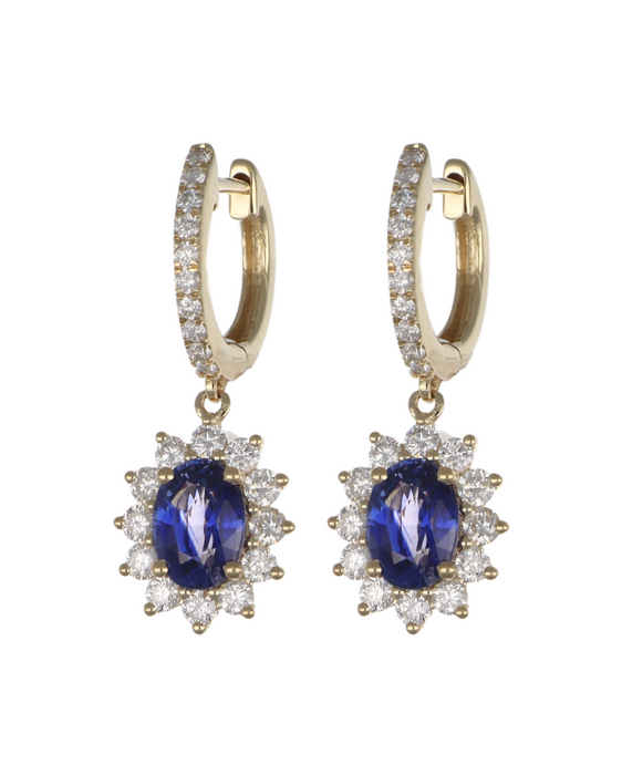Blue Sapphire Earrings (Blue Sapphire 2.03 cts. White Diamond 0.96 cts.)