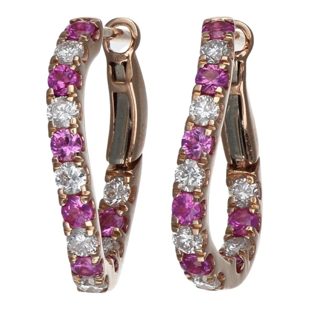 Pink Sapphire Earrings (Pink Sapphire 0.81 cts. White Diamond 0.63 cts.)