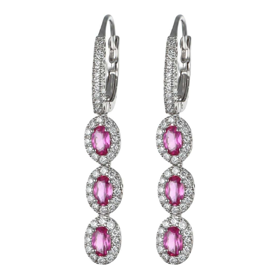 Pink Sapphire Earrings (Pink Sapphire 1.4 cts. White Diamond 1.02 cts.)