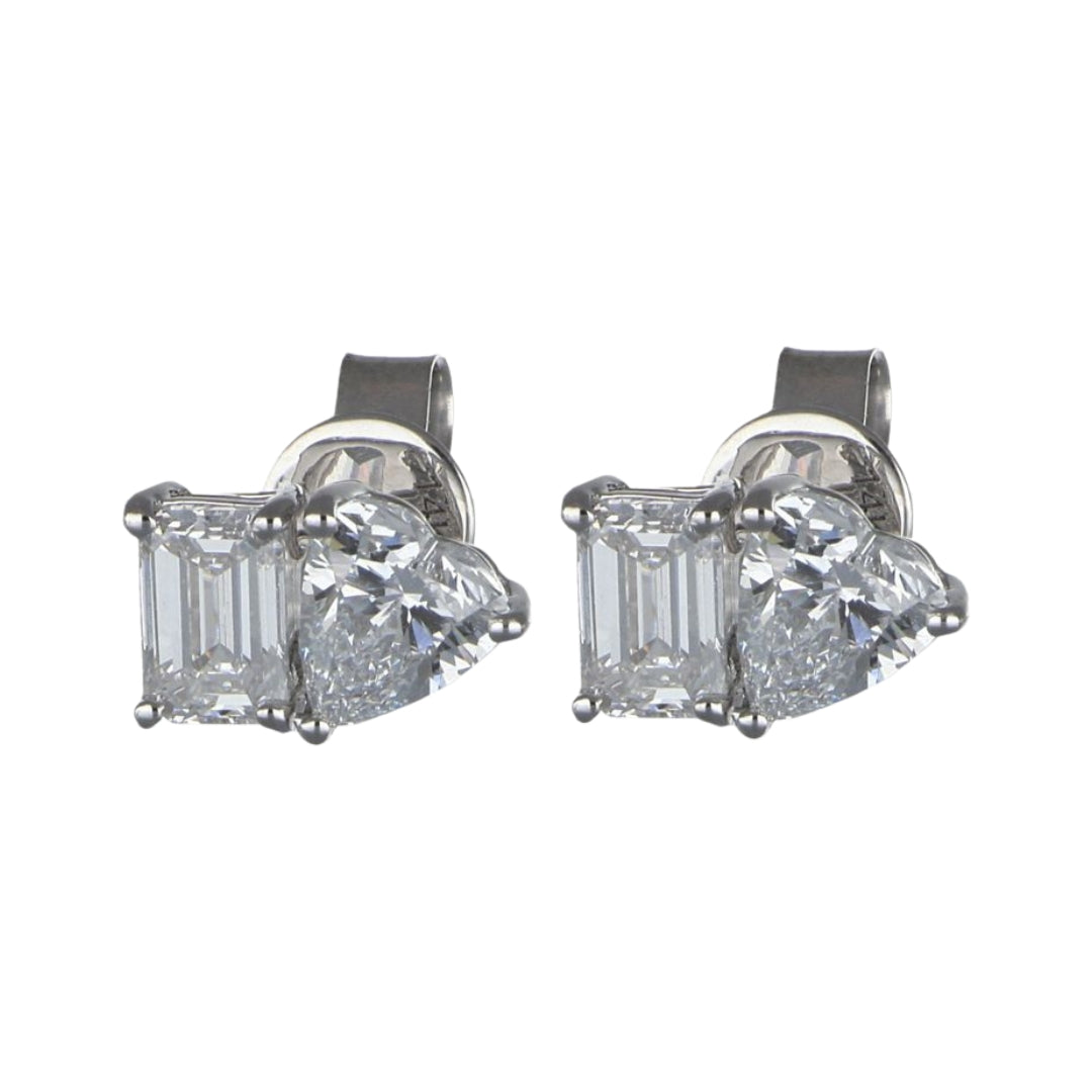 GROWNIQUE White Diamond Earrings (Lab Grown White Diamond 1.06 cts. Lab Grown White Diamond 1 cts.)