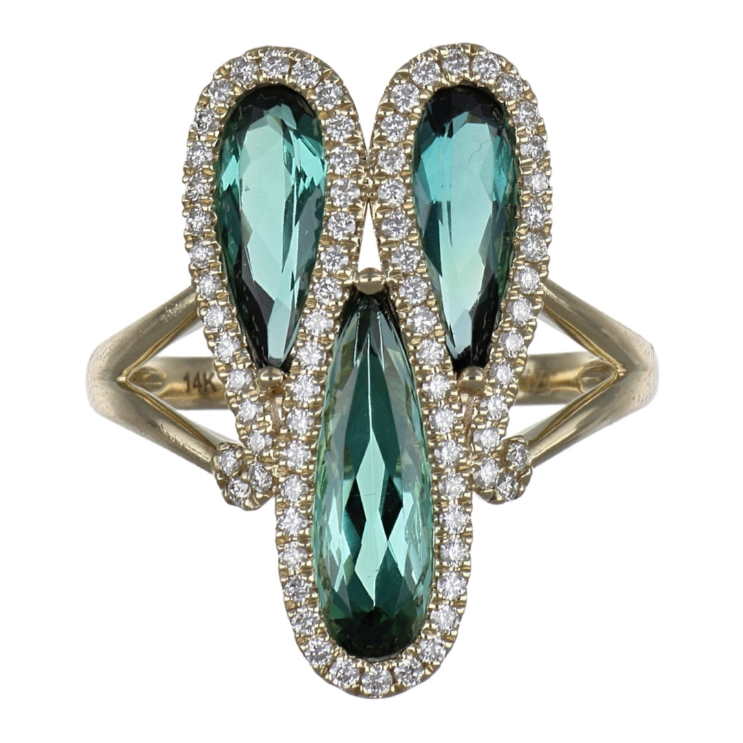 Green Tourmaline Ring (Green Tourmaline 2.77 cts. White Diamond 0.37 cts.)