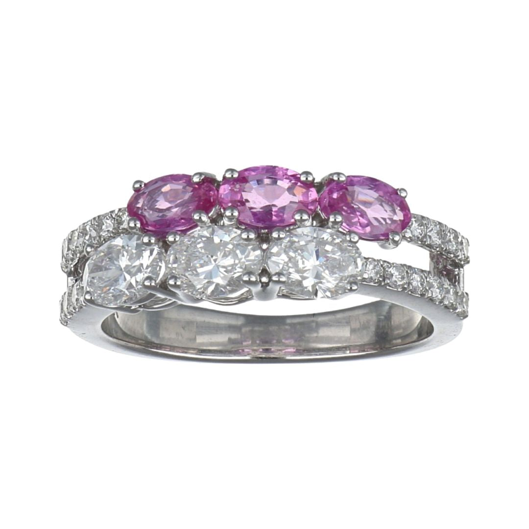 Pink Sapphire Ring (Pink Sapphire 1.02 cts. White Diamond 0.89 cts. White Diamond 0.21 cts.)