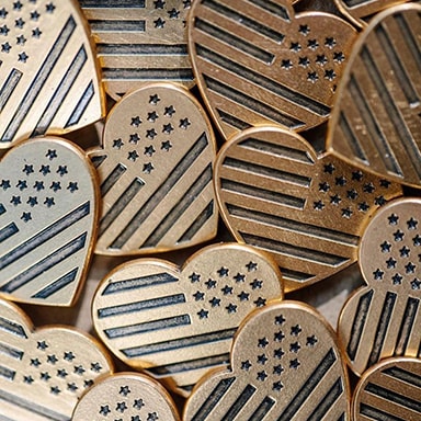 Bronze American flag hearts
