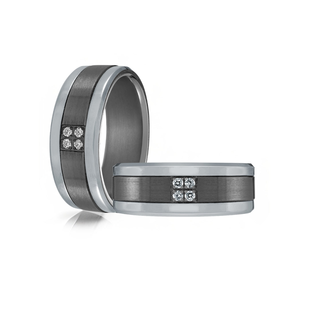 Tantalum and Titanium Wedding Band with Diamonds (0.06ct)  - 8mm
