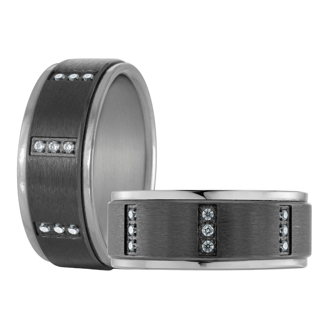 Tantalum and Titanium Wedding Band with Diamonds (0.25ct) - 9mm