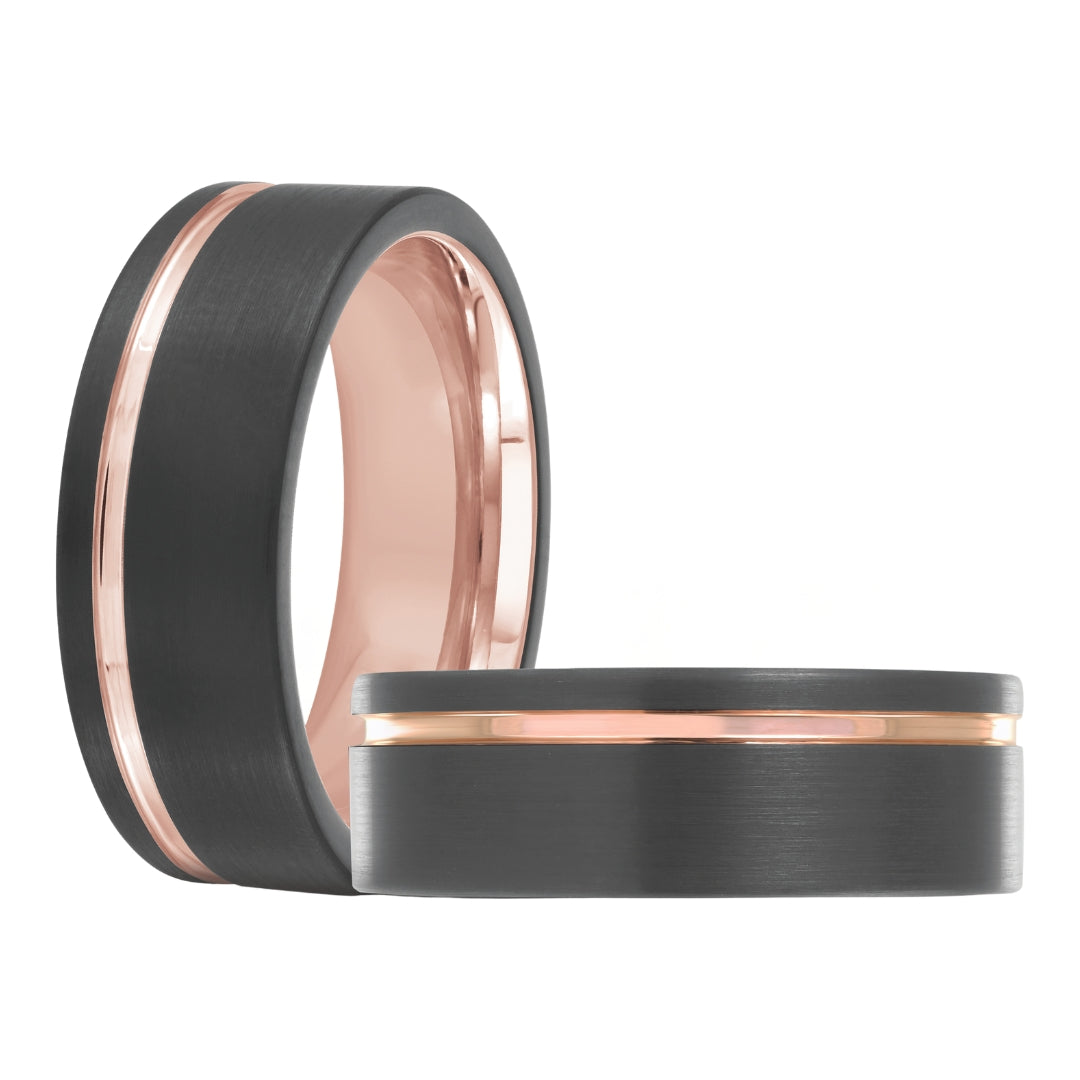 Black Tungsten with Rose Accents - 8mm