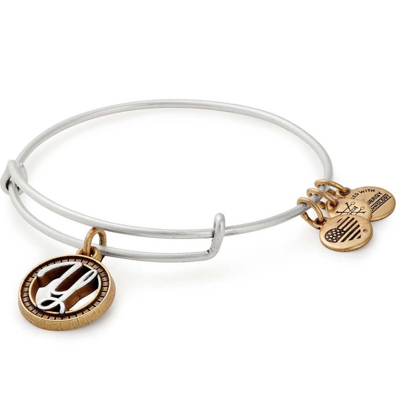 ALEX AND ANI Initial Y Two Tone Charm Bangle