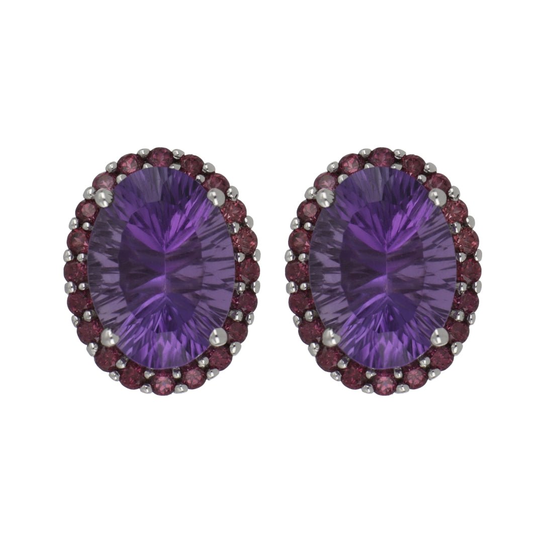 Amethyst Earrings (Amethyst 12.88 cts. Rhodalite Garnet 0.75 cts.) Not Net