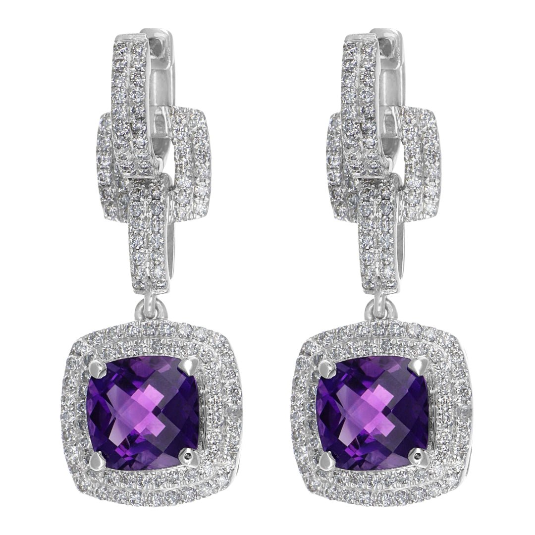 Amethyst Earrings (Amethyst 3.0 cts. White Diamond 1.32 cts.) Not Net
